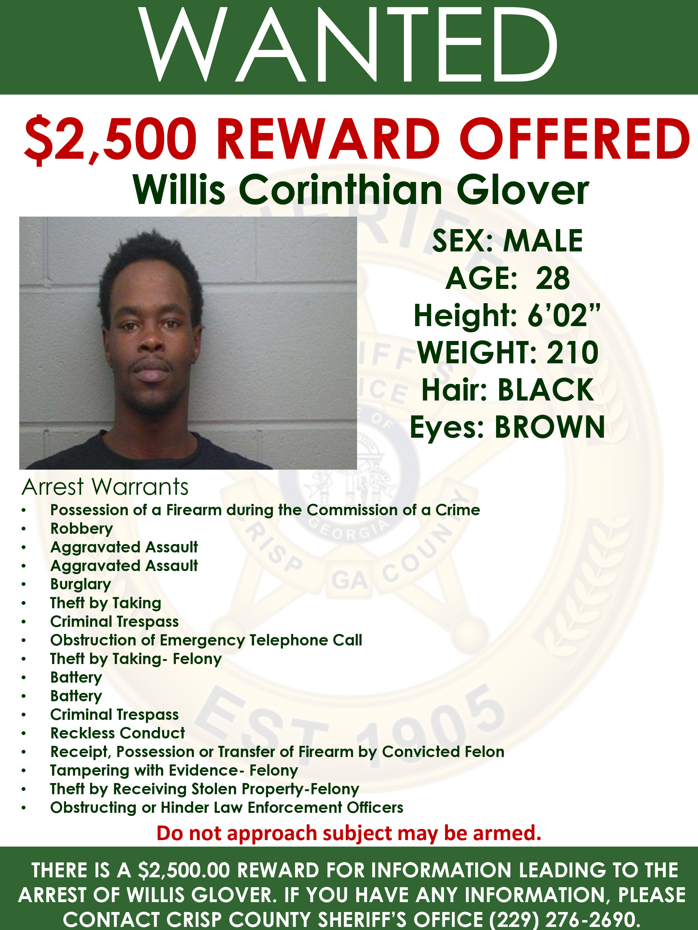 Glover remains at large, 2500 reward still in play Cordele Dispatch